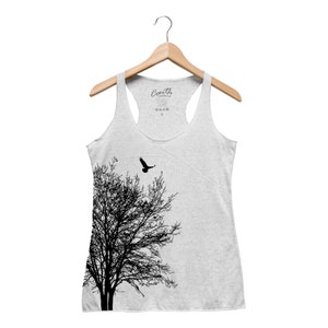 Tree Shirt, Nature Shirt, Tree Tank Top, Racerback Tank Top, Summer Shirt, Camping Shirt, Bird Shirt, Black Tank Top, Graphic Tee White