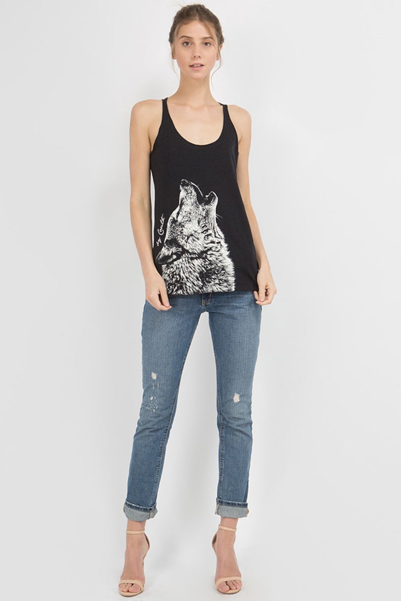 Wolf Tank Top for Women Animal Shirt Gift for Her Summer Racerback Tank Top Cute Screenprint Top for Girl Birthday Graphic Tee image 2