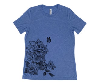 Flower Shirt, Womens Tshirt, Nature Shirt, Summer Shirt, Screenprint Shirt, Camping Shirt, Birthday Gift, Graphic Tee