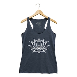 Lotus Tank Top, Women&#39;s Tank Top, Mother&#39;s Day Shirt, Yoga Tank Top, Flower Shirt, Wild Flower, Grey Tank Top, Gift for Women