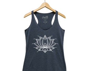 Lotus Tank Top, Women's Tank Top, Mother's Day Shirt, Yoga Tank Top, Flower Shirt, Wild Flower, Grey Tank Top, Gift for Women