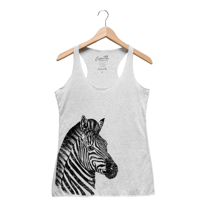 Zebra Tank Top, Women's Tank Top, Cute Animal Print, Triblend Racerback Tank Top, Hand Screen Print, Tank Top for Women, Women Fashion image 5