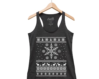 Ugly Sweater Tank - Racerback Tank - Funny Shirt - Screen Print - Christmas Shirt - Holiday Shirt - Gift for Women - Tank Top for Women