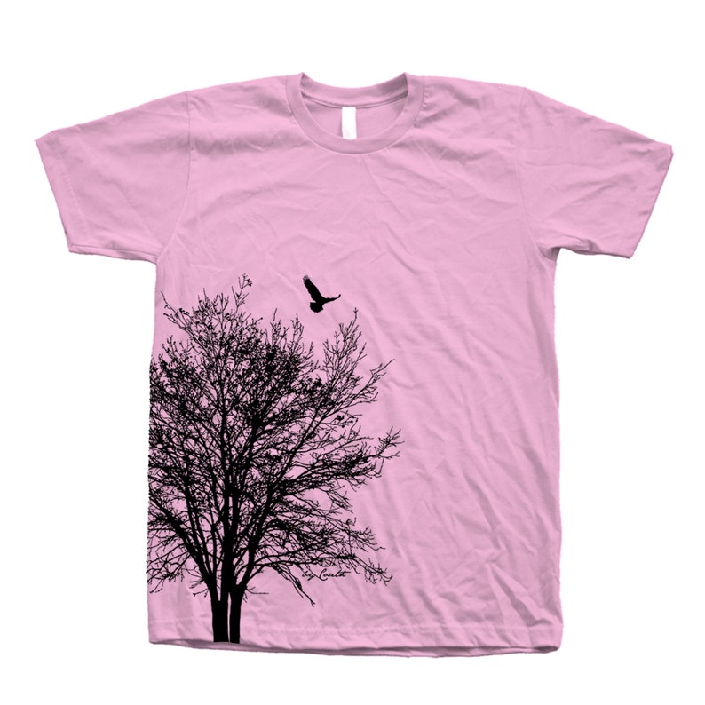 Tree Shirt, Nature Shirt, Tree Tshirt, Nature Shirt, Summer Shirt, Camping Shirt, Bird Shirt, Black Tshirt, Graphic Tee, Bird Shirt Pink