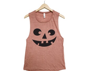 Jack O Lantern Halloween Shirt, Muscle Tank Top, Women Tank Top, Halloween Costume Shirt, Gothic, Funny Shirt, Halloween Tank