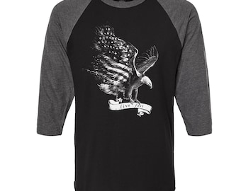 Eagle Tshirt, Baseball Shirt, Unisex Raglan Tshirt, America Shirt, 3/4 Sleeve, USA Shirt, Funny Shirt, Birthday Gift, Graphic Tee