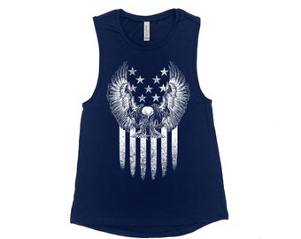 Eagle Tank Top, Flag Shirt, Womens Muscle Tee, Patriotic Apparel, US America Merica, Summer, Independence Day, Distressed Flag Tanktop