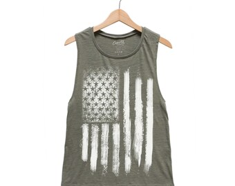 American Flag Tank Top, Flag Shirt, Womens Muscle Tee, Patriotic Apparel, US America Merica, Summer, Independence Day, Distressed Tanktop
