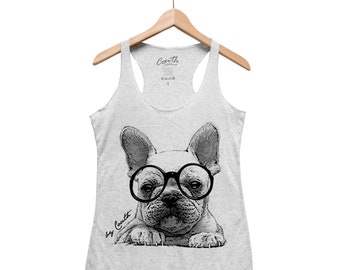 French Bulldog Tank Top, Women's Tank Top, Cute Animal Print Shirt, Triblend Racerback Tank Top, Screen Print, Graphic Tee, Flowy Tank Top