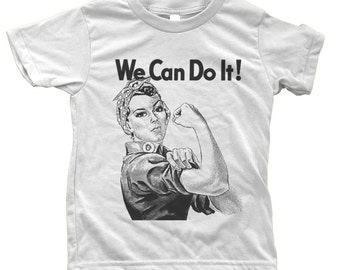 Kids tshirt  Rosie the Riveter We Can Do it  Short Sleeve Crew Neck