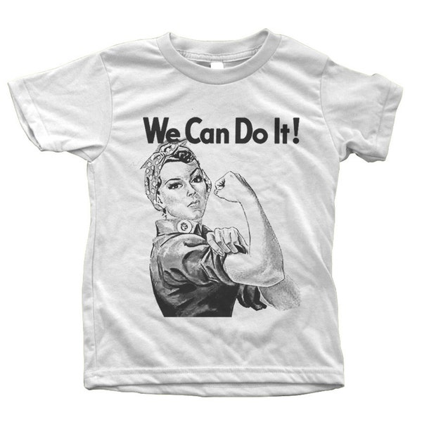 Kids tshirt  Rosie the Riveter We Can Do it  Short Sleeve Crew Neck