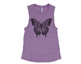 Butterfly Tank - Muscle Tee - Yoga Tank - Screen Print - Summer Shirt - Vacay Shirt - Gift for Women - Tank Top for Women - Yoga Shirt