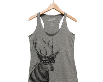 DEER Womens Tank Top, Animal Tank Top, Funny Tank Top, Christmas Shirt, Christmas Gift, Racerback Tank Top, Screen Print