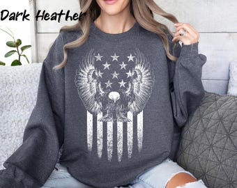American Eagle Flag Sweatshirt: Unisex Fleece Crewneck, 4th of July Shirt