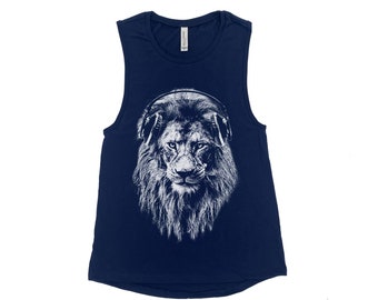 Lion Women Shirt, Muscle Tank  for Women, Shirt for Women, Summer Shirt, Gift for Mom, Gift for Women, Shirt with Cat, Animal Shirt
