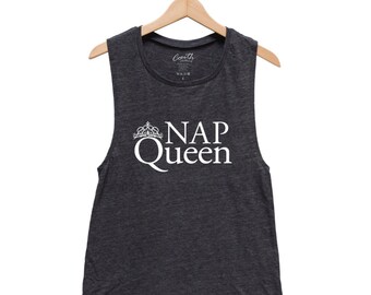 Womens Muscle Tank, Nap Queen, Muscle Tee, Workout, Gym, Yoga, Fitness, Summer, Black Shirt, Funny Shirt, White Shirt, Cute Tank