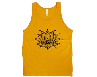 Lotus Yoga Tank Top, Mens Tank Top, Graphic Unisex Womens Tank Top, Flower Graphic Tee, Workout Gym Fitness Tank Top, Cute Summer Shirt