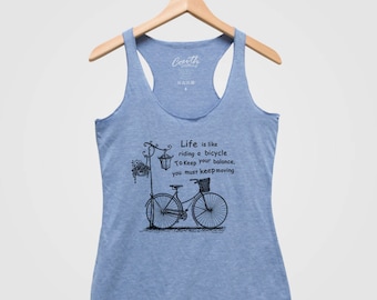 Bicycle Women Tank Top Triblend Racerback Hand Screen Print