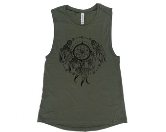 Dreamcatcher Tank - Muscle Tee - Tribal Print - Screen Print - Summer Shirt - Vacay Shirt - Gift for Women - Tank Top for Women - Tribal