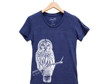 Owl Shirt, Womens Junior Tshirt, Bird Shirt, Summer Shirt, Screenprint Shirt, Animal Shirt, Birthday Gift, Graphic Tee