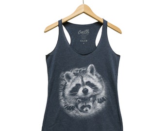 Raccoon Tank Top, Women's Tank Top, Cute Animal Print, Animal Tank Top, Gift for Women, Triblend Shirt, Racerback Tank Top, Screen Print