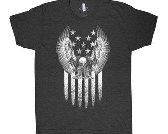 Eagle Tshirt, Mens Shirt, American Flag Tee, Graphic Tee, USA, Merica Shirt, Summer Tshirt, Gift for Men, Black Tshirt