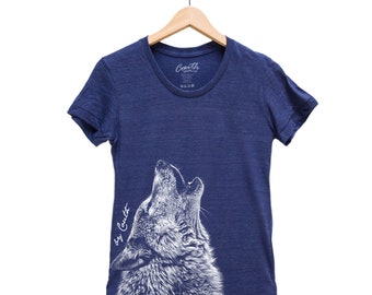 Wolf Shirt, Womens Junior Tshirt, Screen Print, Tri-Blend Shirt, Short Sleeve Tshirt, Animal Print Tee, Graphic Tee, Cute Animal