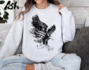 American Eagle Flag Sweatshirt: Unisex Fleece Crewneck, 4th of July Shirt
