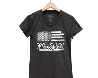 USA Tshirt, Womens Junior Shirt, American Flag T shirt, Distressed Flag, Merica, 4th of July Gift, Summer Girl, Graphic Tee, Independence