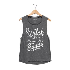 Funny Halloween Muscle Tank Top: Witch Candy Costume Shirt