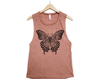 Butterfly Tank Top - Muscle Tee - Yoga Tank - Screen Print - Summer Shirt - Vacay Shirt - Gift for Women - Tank Top for Women - Yoga Shirt
