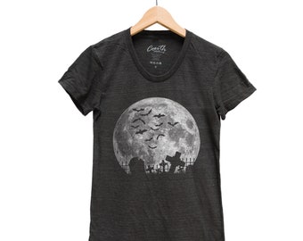 Moon Tshirt, Womens Junior Shirt, Halloween Tshirt, Moon Shirt, Halloween Gift, Full Moon Shirt, Halloween Costume, Gothic Shirt