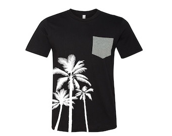 Tree T-shirt, Men's T-shirt, Palm Tree, Unisex T-shirt, Screen Print, Crew Neck, 100% Cotton, Pocket T-shirt, Short Sleeve, Nature Tshirt