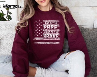 American Flag Sweatshirt: Unisex Fleece Crewneck, 4th of July Shirt