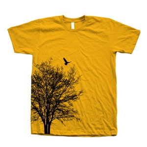 Tree T shirt, Unisex T-shirt, Men's T-shirt, Nature Shirt, Green T-shirt, Nature T-shirt, Bird T-shirt, 100% Cotton, Graphics, Summer Shirt Gold