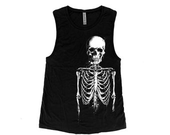 Skeleton Shirt, Halloween Shirt, Muscle Tank Top, Women Tank Top, Halloween Costume Shirt, Black Tank Top, Gothic, Funny Shirt