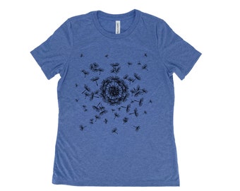 Flower Shirt, Dandelion Womens Tshirt, Nature Shirt, Summer Shirt, Screenprint Shirt, Camping Shirt, Birthday Gift, Graphic Tee
