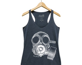 GAS MASK Women Tank Top, Military Shirt, Vintage Gas Mask Shirt, Steampunk Shirt, Black Tank Top, Graphic Tee, Retro Tank Top, Vintage Shirt