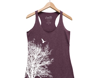 Tree Shirt, Nature Shirt, Tree Tank Top, Racerback Tank Top, Summer Shirt, Camping Shirt, Bird Shirt, Black Tank Top, Graphic Tee
