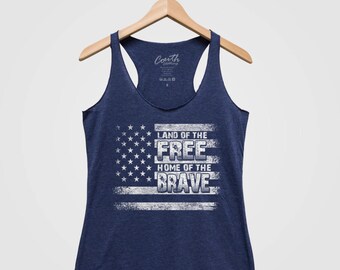 READY TO SHIP, Size Large, 4th of July Tank Top, Land of the Free Home of the Brave Tank Top, Women's Tank Top, Triblend Racerback Tank Top