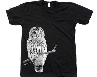Owl Shirt, Mens Tshirt, Crew Neck, Bird T-shirt, Cute T-shirt, Short Sleeve Tshirt, Grey T-shirt, Dad, Animal Shirt, Nature Shirt