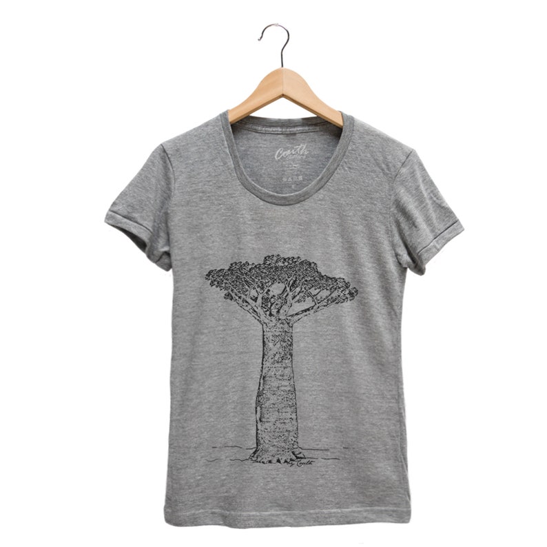 Women Junior Tshirt, Baobab Tree Shirt, Gift for Women, Shirt for Women, Tree T-shirt, Nature Shirt, Graphic Tee, Shirt with Tree Gray