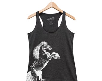 Horse Tank Top, Women's Tank Top, Animal Print Tee, Racerback Tank Top, Screen Print, White Tank Top, Grey Tank Top, Country Clothing