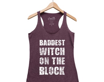 Halloween Tank Top - Baddest Witch on the Block - Gothic Women Tank Top - Triblend Racerback Tank Top - Halloween Costume - Funny Halloween