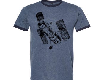 Hubble Tshirt, Shirt for Men, Retro Tshirt, Unisex Cotton Ringer T-Shirt, Vintage Shirt, NASA Shirt, Space Shirt, Science Shirt