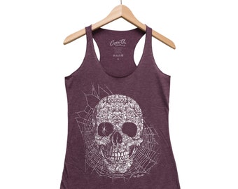 Halloween Tank Top, Women's Skull Tank Top, Spider Tank Top, Gothic Tank Top, Graphic Tee, Black Tank Top, Red Tank Top, Skeleton Tank Top