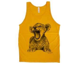Lion Cub Tank Top: Unisex Screen Printed Cotton Animal Tee