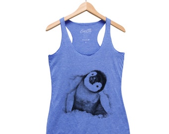 Womens Tank Top, Penguin Shirt, Cute Shirt, Funny Shirt, Animal Tank Top, Birthday Gift, Summer Shirt, Beach Shirt, Vacay Shirt, Blue Shirt