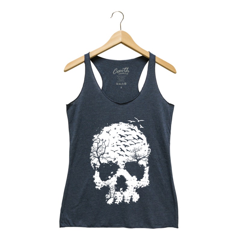 Halloween Shirt SKULL Tank Top Gothic Women Tank Top Triblend Racerback Tank Top Halloween Costume Funny Halloween Navy