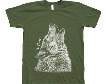 Howling Wolf T-shirt: Animal Screen Print, Black Crew Neck - Etsy